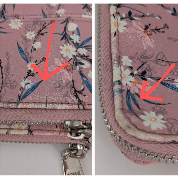 Steve Madden Pink Floral Wristlet Zippered Btrell Wallet Purse Clutch Flowers - Picture 6 of 10